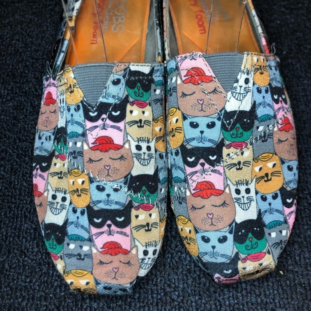 Bobs From Sketchers Memory Foam Gray Cat Print Sl… - image 3